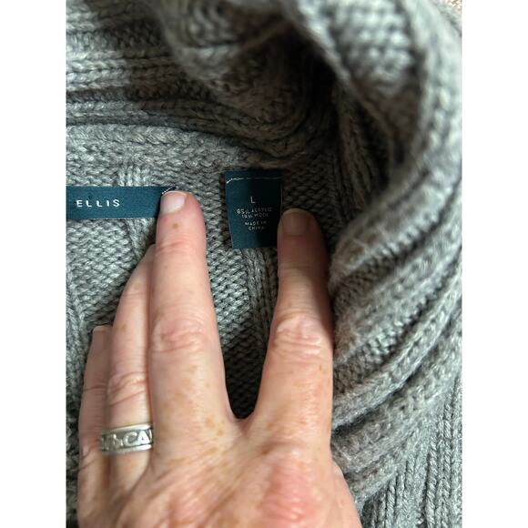 Vintage Perry Ellis Gray Wool Blend Cable Knit Sweater Large Cozy Academia - Picture 8 of 10